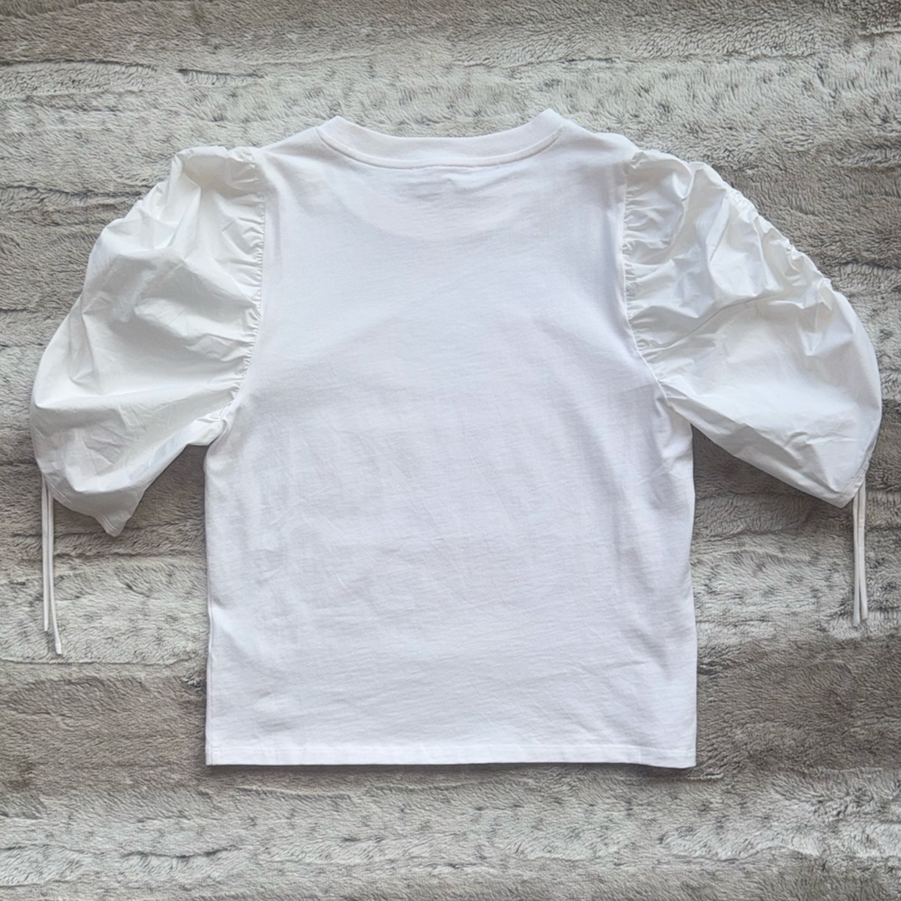 FRAME💕Ruched Tie Sleeve Tee in Blanc Size L - Picture 7 of 15